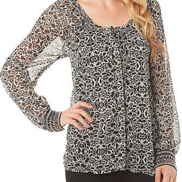 Jessica Simpson sheer jeweled cuff peasant blouse - Picture 1 of 4
